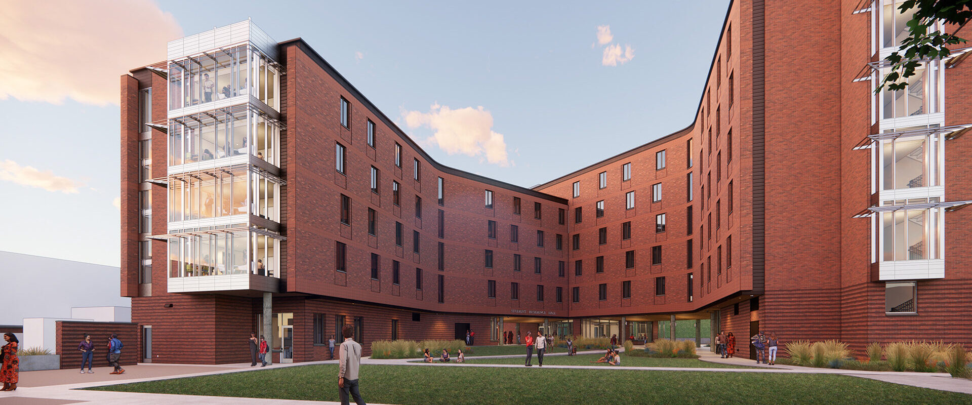 Courtyard view of Boise State University Residence Hall